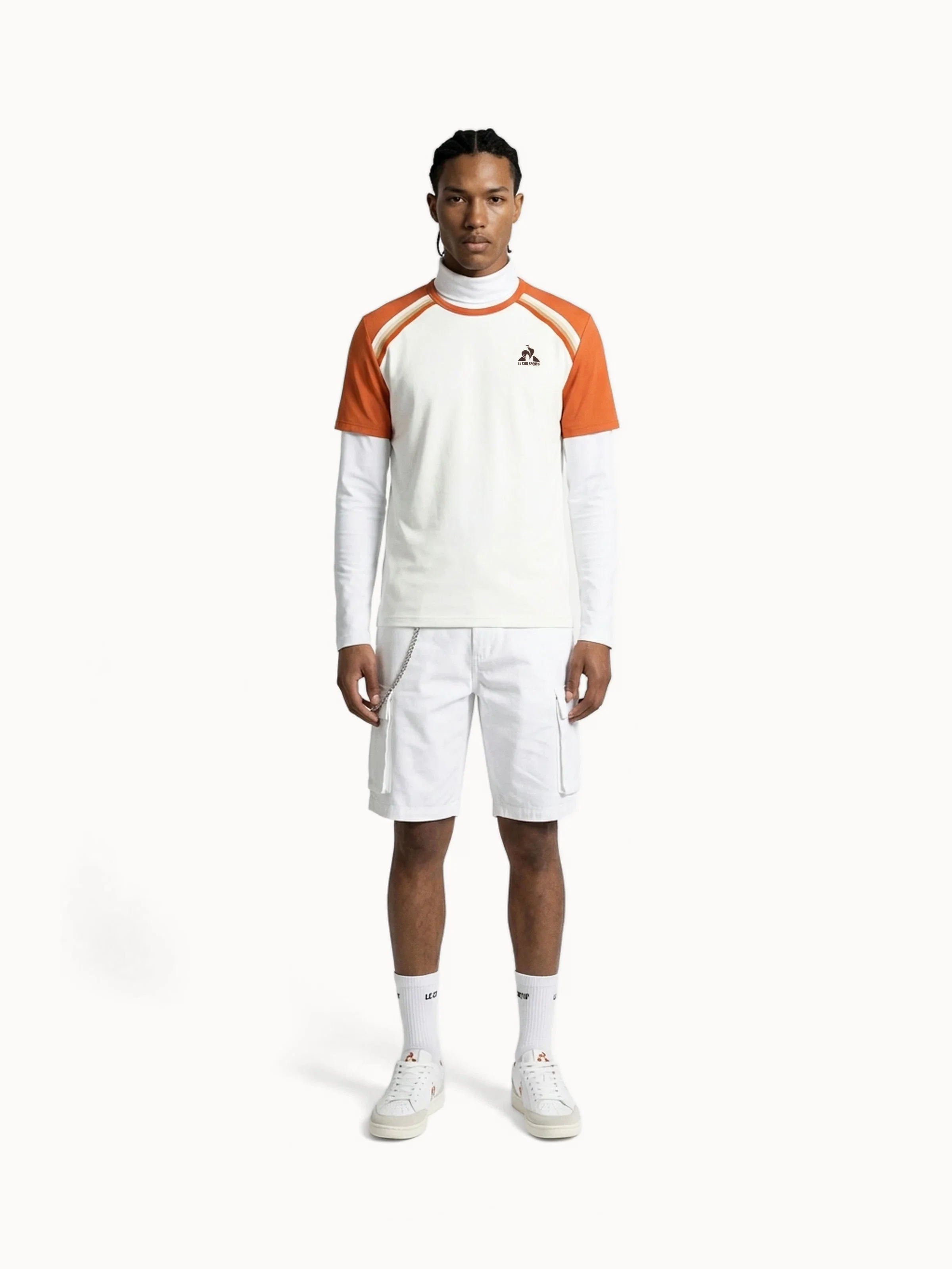 T-shirt en jersey de coton bicolore et bandes épaules tricotées - Image 4